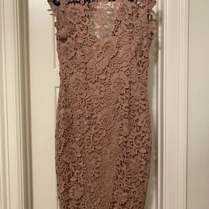 Paper Dolls Lace Midi Dress in Tan